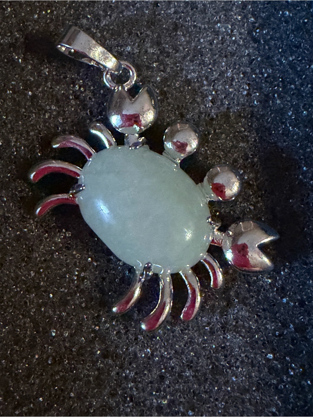 Silver Crab Pendant with Light Green Aventurine Stone - Women Jewelry